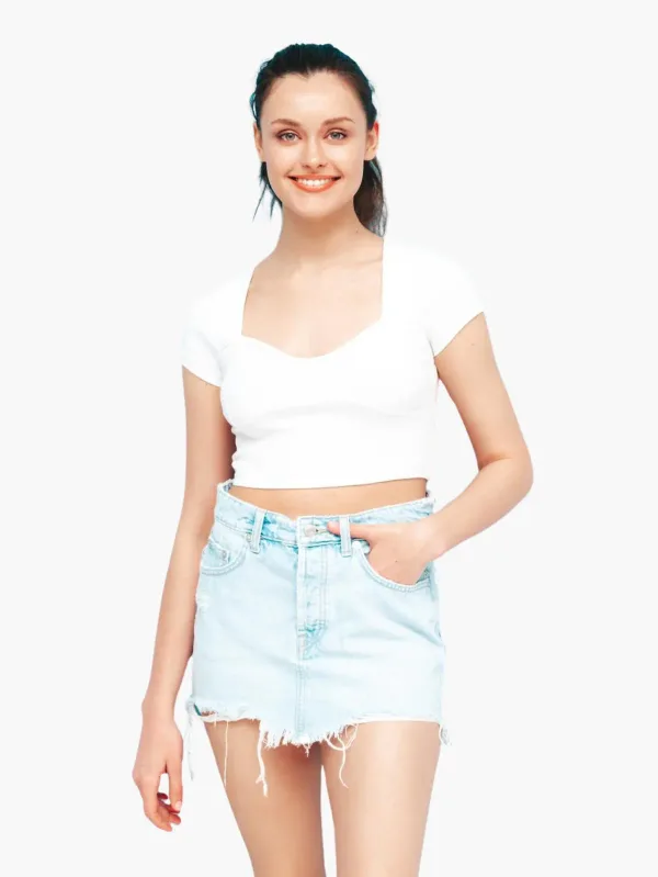 White Sweetheart Neck Crop Top - T-Shirt