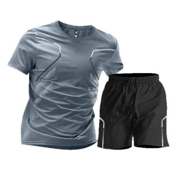 Men's Ice Silk Quick-Dry Sports Set – Breathable Short-Sleeve T-Shirt & Shorts Activewear